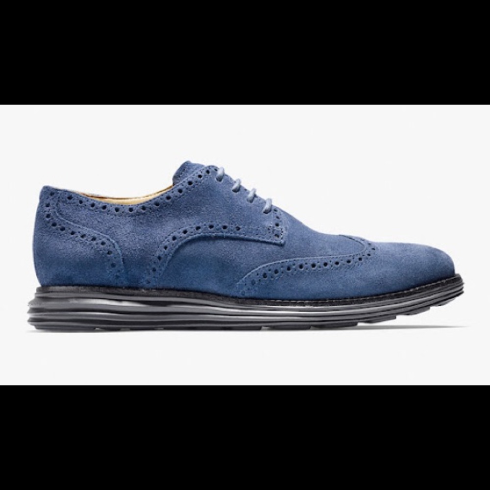Cole Haan Lunargrand Blue Suede Wingtip Shoes